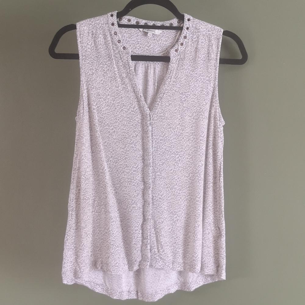 Sandwich Sleeveless Button Down Tank w/ Bronze Grommet Detail Sz 34 XS